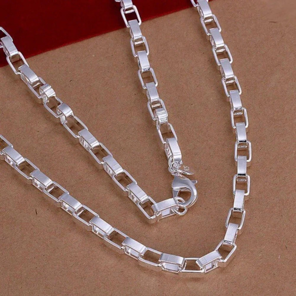 925 Sterling Silver Box Chain Link Necklace 5 mm - Picture 2 of 7